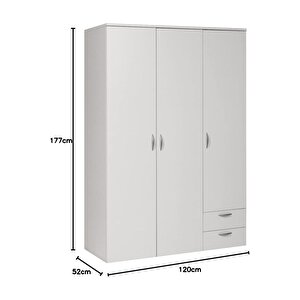 Ahşap Gardırop 120cm, Gardırop, Çok Amaçlı Dolap, 3 Kapılı Dolap, Elbise Dolabı 120x52x177cm