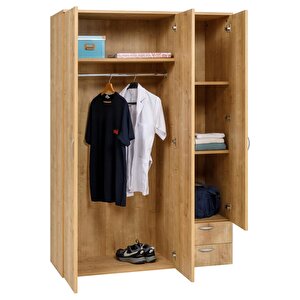 Ahşap Gardırop 120cm, Gardırop, Çok Amaçlı Dolap, 3 Kapılı Dolap, Elbise Dolabı 120x52x177cm
