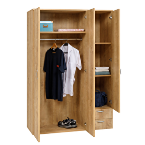 Ahşap Gardırop 120cm, Gardırop, Çok Amaçlı Dolap, 3 Kapılı Dolap, Elbise Dolabı 120x52x177cm