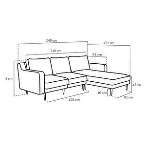 Klem Slim 240 X 171 Köşe Ahşap Ayak - Kadife