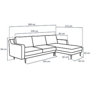 Klem Slim 266 X 171 Köşe Ahşap Ayak - Kadife