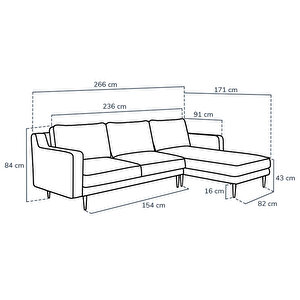 Klem Slim 266 X 171 Köşe Ahşap Ayak - Kadife