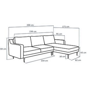 Klem Slim 266 X 171 Köşe Ahşap Ayak - Fitilli Kadife