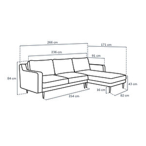 Klem Slim 266 X 171 Köşe Ahşap Ayak - Kadife Çağla Yeşili