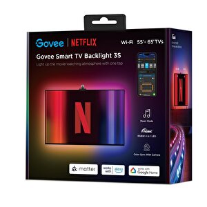 Govee 3s Tv Arkası Led Şerit Ambiyans Aydınlatma Tv Renk Senkronizasyonu 55-65 Inc Tv'ler Ile Uyumludur