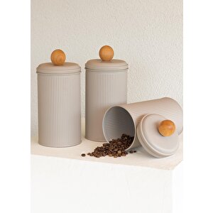 Stripe Çay Kahve Şeker Kavanozu Bej 1,20 Lt