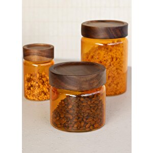 Akasya Yuvarlak Cam Kavanoz Amber 500 Ml