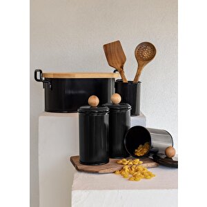 The Mia Stripe Çay Kahve Şeker Kavanozu Siyah 1,20 Lt