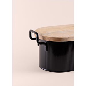The Mia Stripe Ahşap Kapaklı Ekmek Saklama Kutusu Siyah 40x22x18 Cm