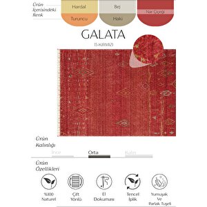 Galata 15 Kırmızı Halı Otantik Salon Halısı Halı Etnik Bambu Halı El Dokuma Koridor Halı