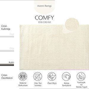 Comfy 1006 Krem Kolay Kullanım Hav Toz Vermez Yumuşak Dokulu Uzun Tüylü Modern Shaggy Halı 100x400 cm