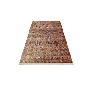 Vintage 08 Bej Antik Desen Makinede Yıkanabilir Kaymaz Dijital Baskı Ince Mutfak Halısı 120x180 cm
