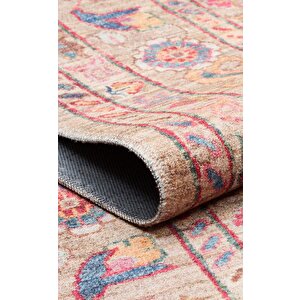 Cool Halı Vintage 08 Bej Antik Desen Makinede Yıkanabilir Kaymaz Dijital Baskı Ince Mutfak Halısı