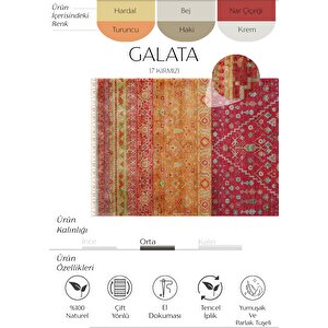 Galata 17 Kırmızı Halı Otantik Salon Halısı Etnik Bambu Halı El Dokuma Koridor Halı 200x290 cm