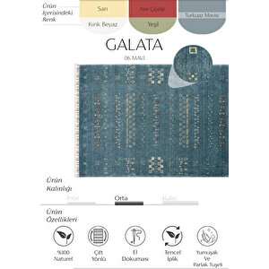 Galata 06 Mavi Halı Otantik Salon Halısı Bambu Halı El Dokuma Halı Yolluk Koridor Halı