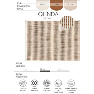 Olinda 1103 Taba Oturma Odası Halısı Yumuşak İskandinav Halı Yolluk Bukle Salon Halısı 80x250 cm