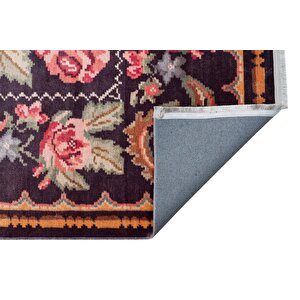 Cool Halı Vintage 02 Siyah Antik Desen Makinede Yıkanabilir Kaymaz Dijital Baskı Ince Mutfak Halısı