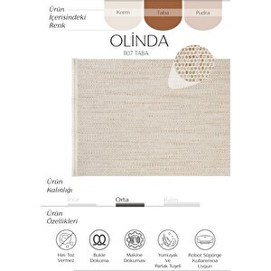 Olinda 1107 Taba Oturma Odası Halısı Yumuşak İskandinav Halı Yolluk Bukle Salon Halısı 100x750 cm