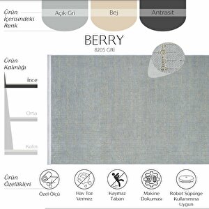 Berry 8205 Gri Halı Bohem Oturma Odası Halısı Kaymaz Halı Kesme Halı Yolluk Halı Kilim 160x230 cm