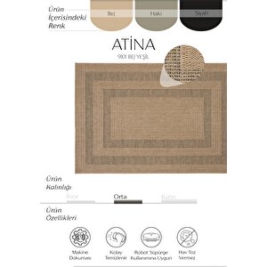 Cool Halı Atina 9101 Haki Bej Yolluk Oturma Odası Halısı Çerçeveli Hasır Halı Kilim Antre Halısı