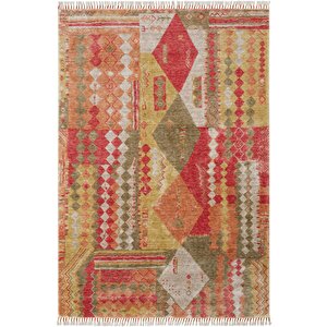 Galata 10 Kırmızı Halı Salon Halı Bohem İskandinav Halı Bambu Halı El Dokuma Koridor Halı 130x190 cm