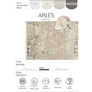 Arles 4327 Gri Krem Halı Oturma Odası Dokuma Makine Halısı Kesme Halı Yolluk Salon Halısı 120x180 cm