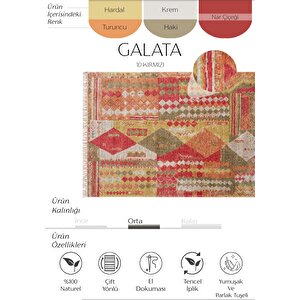 Galata 10 Kırmızı Halı Salon Halı Bohem İskandinav Halı Bambu Halı El Dokuma Koridor Halı