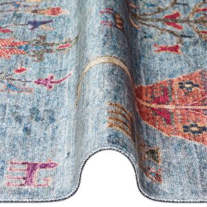 Vintage 09 Aqua Antik Desen Makinede Yıkanabilir Kaymaz Dijital Baskı Ince Mutfak Halısı 160x230 cm