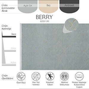 Berry 8208 Gri Halı Salon Halısı İskandinav Halı Kesme Halı Yolluk Halı İnce Halı Kilim 160x230 cm