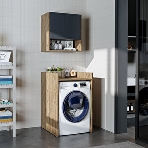 Çamaşır-kurutma Makinesi Dolabı+ Üst Dolabı, Banyo Dolabı 65 Cm Atlantik Çam Antrasit