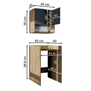 Çamaşır-kurutma Makinesi Dolabı+ Üst Dolabı, Banyo Dolabı 65 Cm Atlantik Çam Antrasit