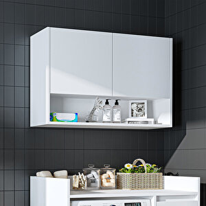 Çamaşır-kurutma Makinesi Dolabı Kapaklı Üst Dolabı Banyo Dolabı 100 Cm Beyaz