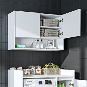 Çamaşır-kurutma Makinesi Dolabı Kapaklı Üst Dolabı Banyo Dolabı 100 Cm Beyaz