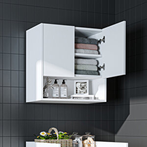 Çamaşır-kurutma Makinesi Dolabı Kapaklı Üst Dolabı Banyo Dolabı 65 Cm Beyaz