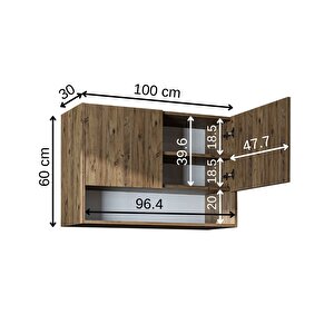 Çamaşır-kurutma Makinesi Dolabı Kapaklı Üst Dolabı Banyo Dolabı 100 Cm Atlantik Çam