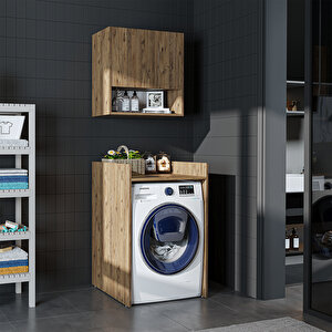 Çamaşır-kurutma Makinesi Dolabı+ Üst Dolabı, Banyo Dolabı 65 Cm Atlantik Çam
