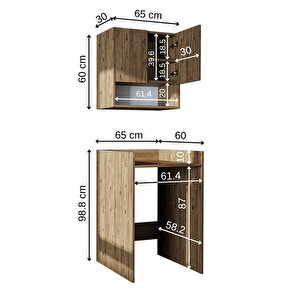 Çamaşır-kurutma Makinesi Dolabı+ Üst Dolabı, Banyo Dolabı 65 Cm Atlantik Çam
