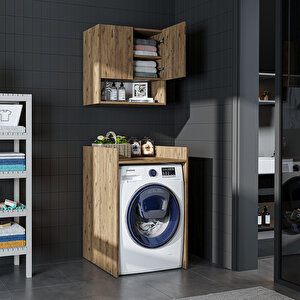 Çamaşır-kurutma Makinesi Dolabı+ Üst Dolabı, Banyo Dolabı 65 Cm Atlantik Çam