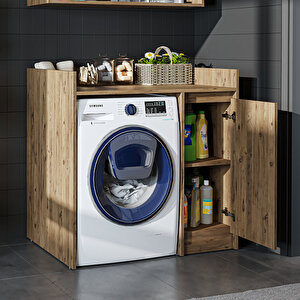 Çamaşır-kurutma Makinesi Dolabı Tek Kapaklı Banyo Dolabı 100 Cm Atlantik Çam