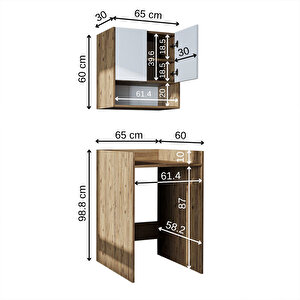 Çamaşır-kurutma Makinesi Dolabı+ Üst Dolabı, Banyo Dolabı 65 Cm Atlantik Çam - Beyaz