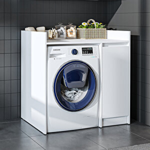 Çamaşır-kurutma Makinesi Dolabı Tek Kapaklı Banyo Dolabı 100 Cm Beyaz