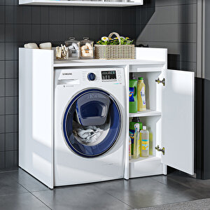 Çamaşır-kurutma Makinesi Dolabı Tek Kapaklı Banyo Dolabı 100 Cm Beyaz