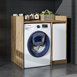 Çamaşır-kurutma Makinesi Dolabı Tek Kapaklı Banyo Dolabı 100 Cm Atlantik Çam - Beyaz
