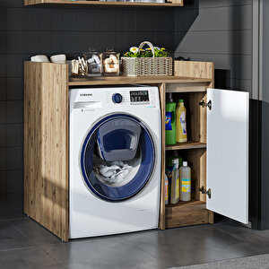 Çamaşır-kurutma Makinesi Dolabı Tek Kapaklı Banyo Dolabı 100 Cm Atlantik Çam - Beyaz