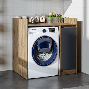 Çamaşır-kurutma Makinesi Dolabı Tek Kapaklı Banyo Dolabı 100 Cm Atlantik Çam Antrasit