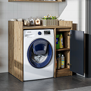 Çamaşır-kurutma Makinesi Dolabı Tek Kapaklı Banyo Dolabı 100 Cm Atlantik Çam Antrasit