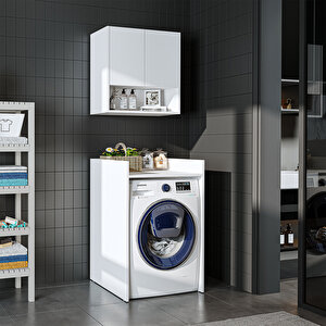 Çamaşır-kurutma Makinesi Dolabı+ Üst Dolabı, Banyo Dolabı 65 Cm Beyaz