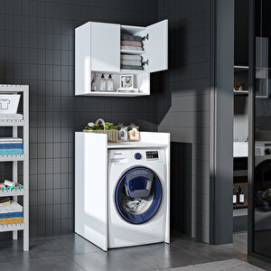 Çamaşır-kurutma Makinesi Dolabı+ Üst Dolabı, Banyo Dolabı 65 Cm Beyaz