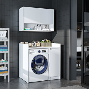 Çamaşır-kurutma Makinesi Dolabı+ Üst Dolabı, Banyo Dolabı 100 Cm Beyaz
