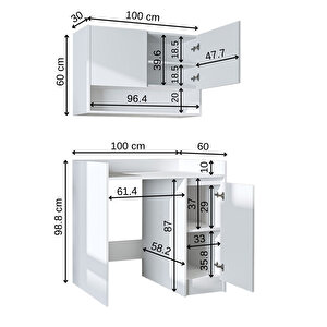 Çamaşır-kurutma Makinesi Dolabı+ Üst Dolabı, Banyo Dolabı 100 Cm Beyaz